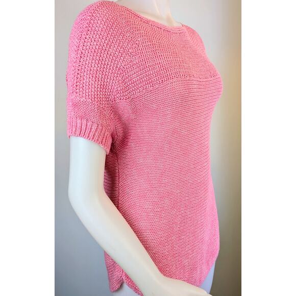 Tommy Bahama Sweater XS Pink White Heathered Chunky Knit Oversized Short Sleeve - Picture 3 of 9